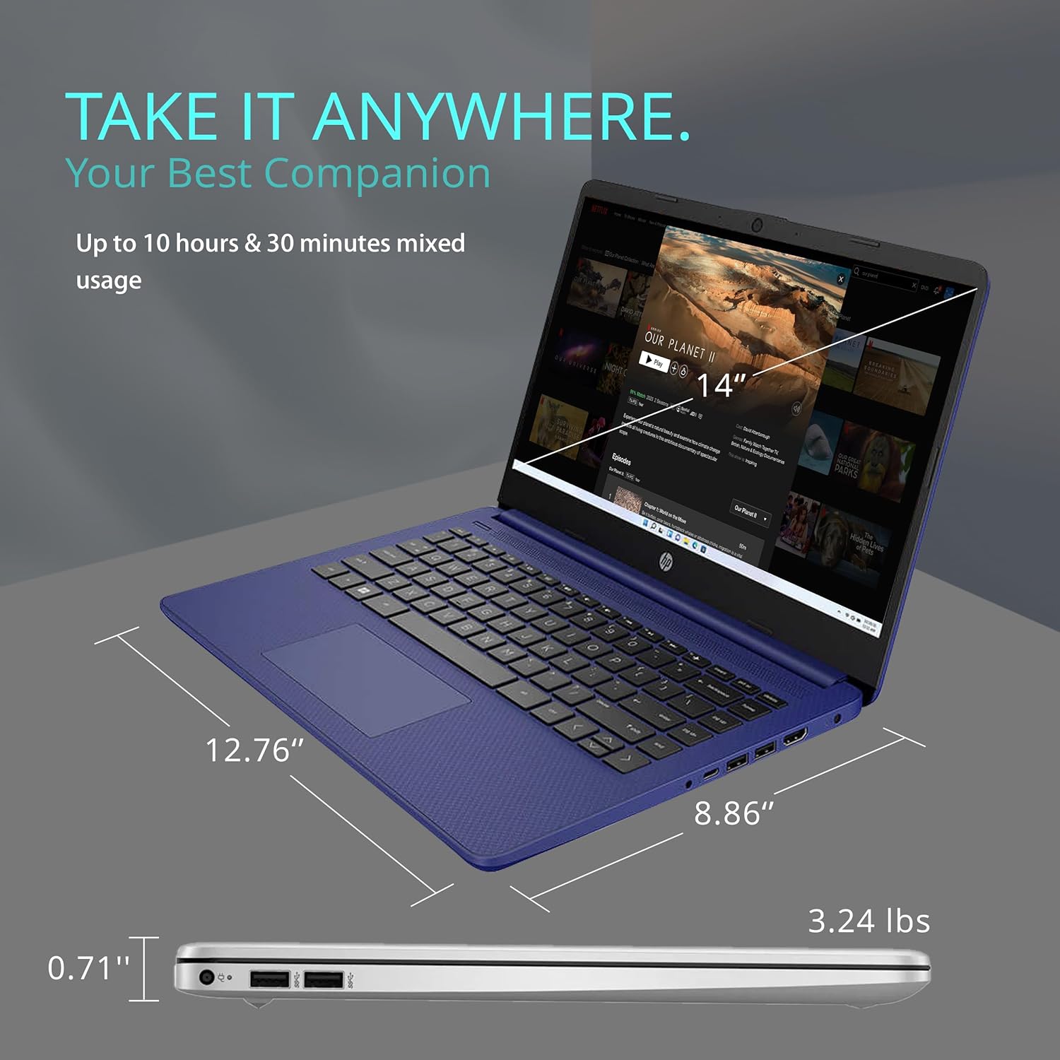 HP Touchscreen Laptop, 14" HD Business Laptop, AMD Ryzen 7-5700U, 32GB RAM, 2TB PCIe SSD, AMD Radeon Graphics, HD Webcam, WI-FI 6, Bluetooth, HDMI, Blue, Windows 11, 32GB USB Card