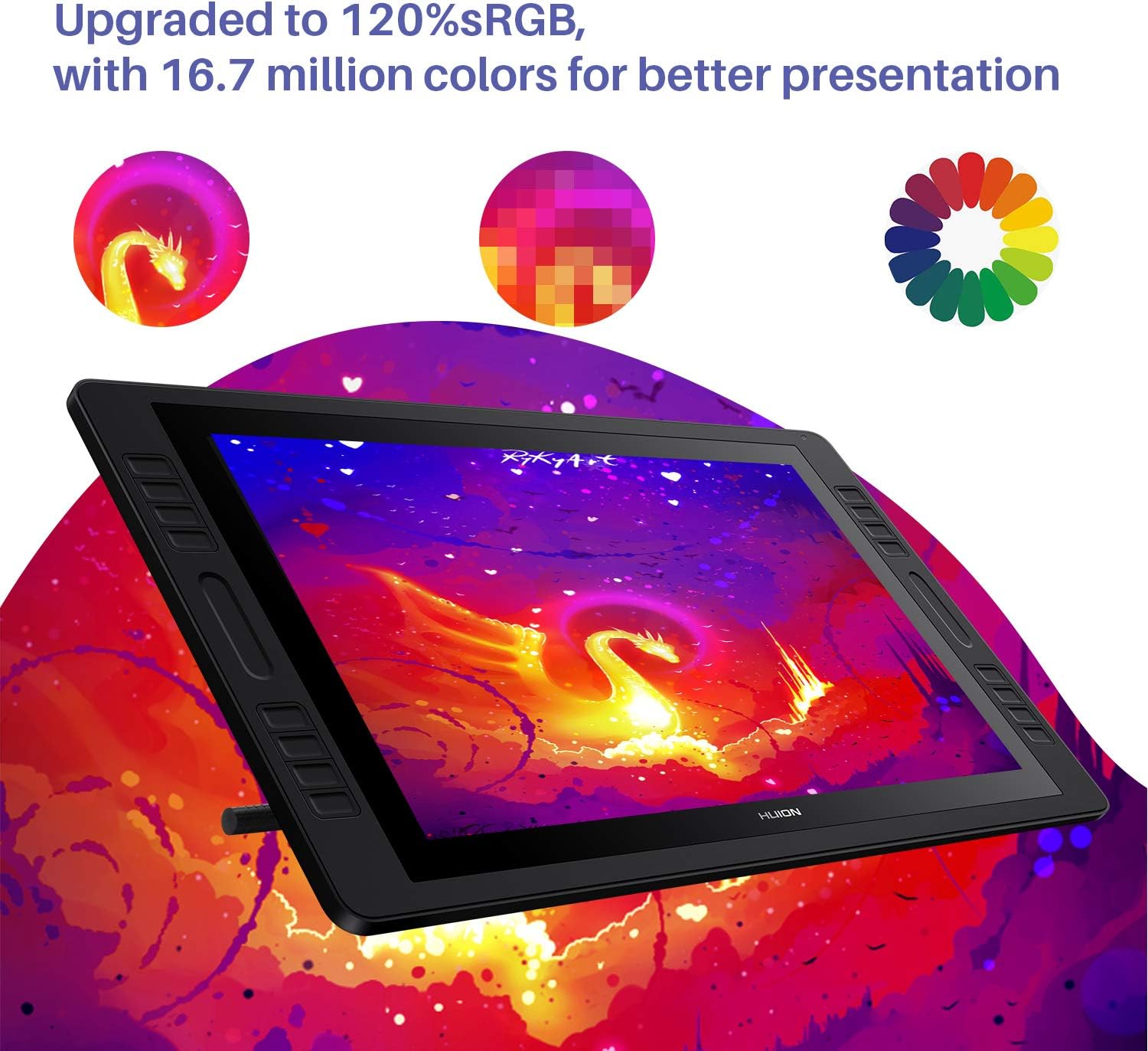 HUION KAMVAS Pro 20 Graphics Drawing Monitor Tablet with Full Laminated Screen 19.5inch Pen Display with Battery-Free Stylus Tilt 16 Express Keys 2 Touch Bars- Stand Included
