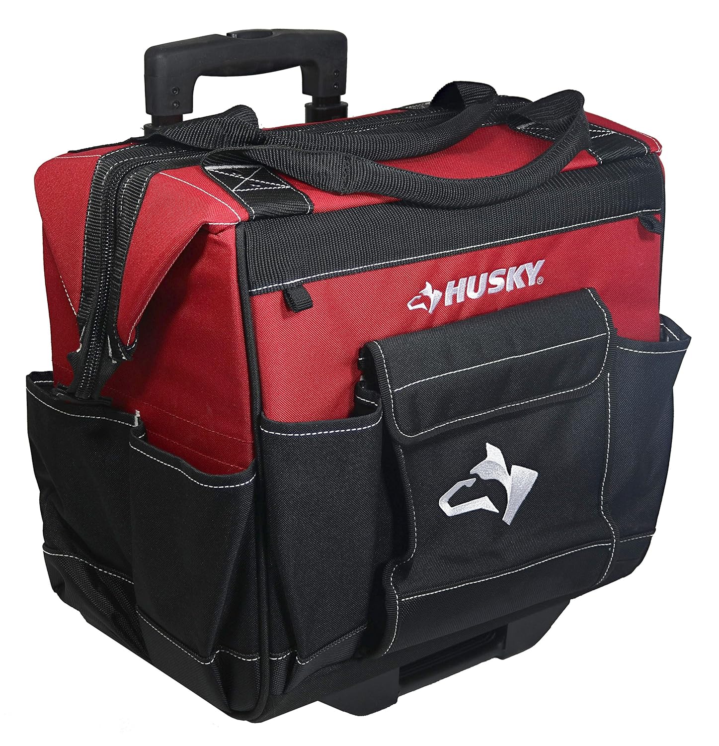 Husky GP-44316AN13 14" 600-Denier Red Water-Resistant Contractor's Rolling Tool Tote Bag with Telescoping Handle