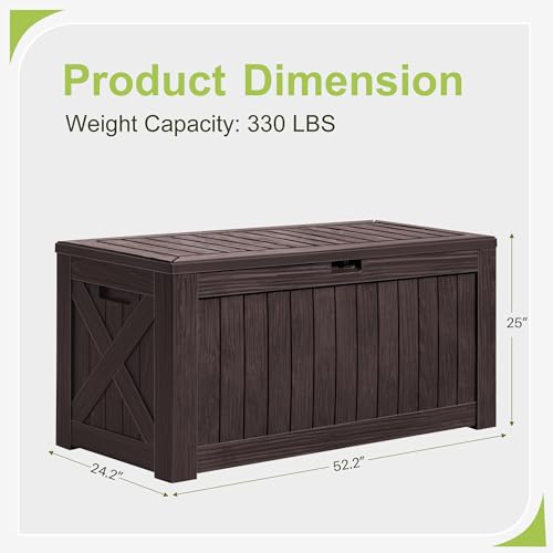 Greesum 120 Gallon Resin Deck Box Large Outdoor Storage for Patio Pillow, Garden Tools, Pool Supplies, Weatherproof, Lockable, Brown