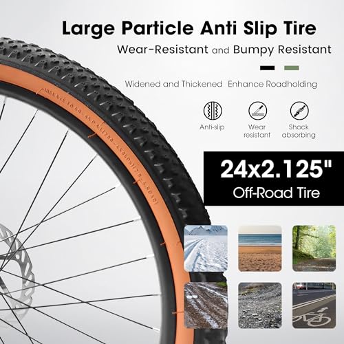 Womens Mountain Bike 24 26 Inch, 15-Inch Steel/Aluminum Alloy Frame Mountain Bike, 21-Speed Disc/V-Brake Front Suspension, Mens Womens Trail Commuter City Snow Bicycles