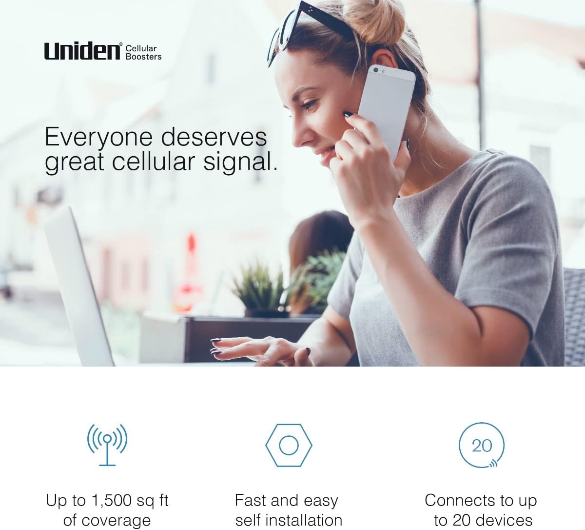 Uniden U60C Cell Phone Signal Booster | Omni/Whip Antenna - 50 Ohm| Boosts 3G/4G/LTE | 5G Ready | Up to 1,500 sq ft | for All US Carriers - Verizon, AT&T, T-Mobile & More |FCC Approved