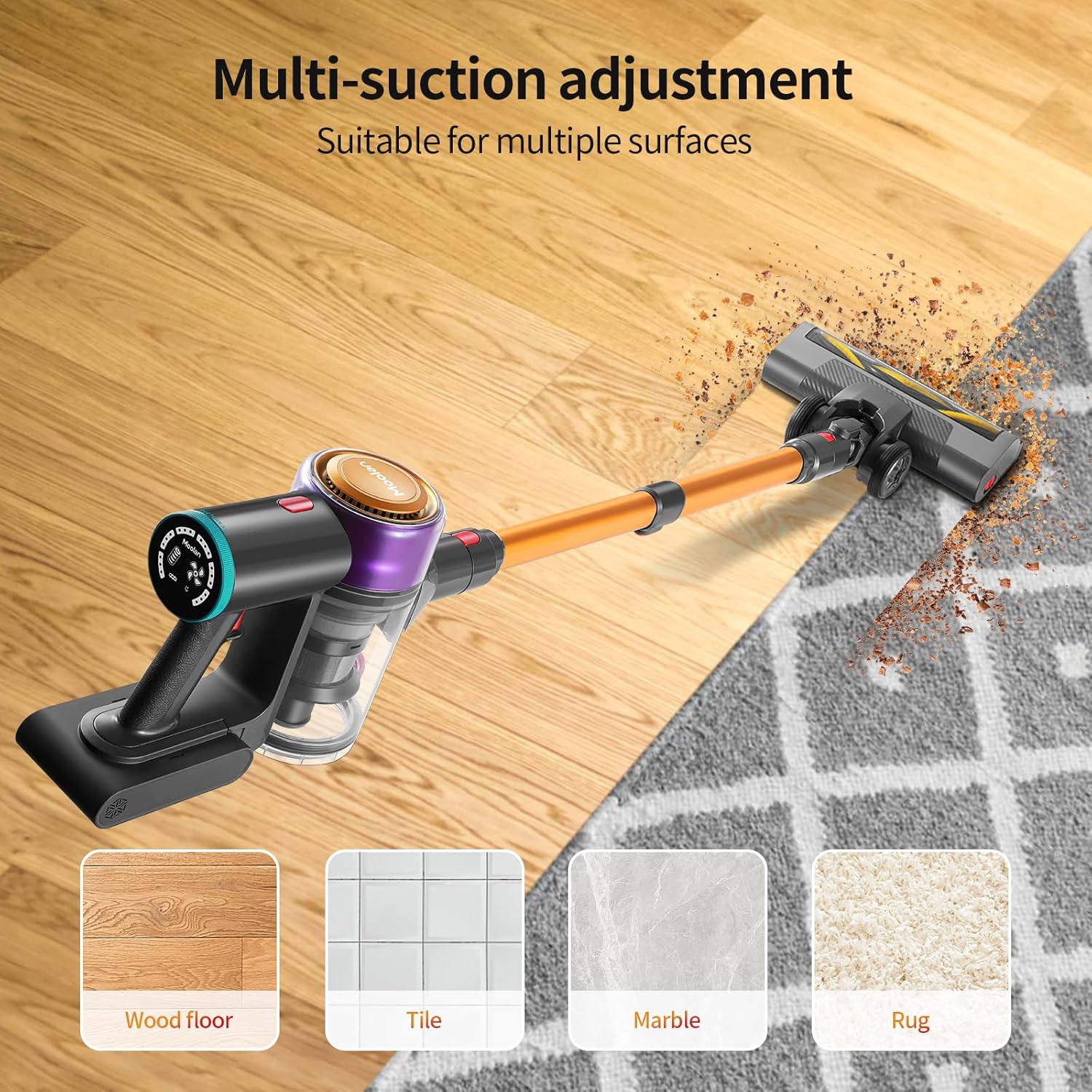 Cordless Vacuum Cleaner, 20Kpa Stick Vacuum Cordless Rechargeable with LED Screen, 250W Brushless Motor Vacuum for Home Hardwood Floor Carpet Pet Hair