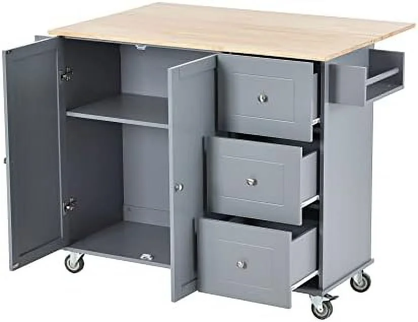 TJCGDTY Rolling Kitchen Island Cart with Folding Drop Leaf and  Cabinets  Kitchen Cart on Wheels with Spice Rack  Towel Rack and 3 Drawers  Dark Blue - Curated Treasures Market