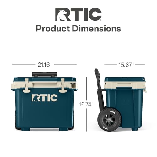 RTIC 22 QT Ultra-Light Wheeled Cooler with Handle, Hard Insulated Portable Ice Chest Box for Beach, Drink, Beverage, Camping, Picnic, Fishing, Boat, Barbecue