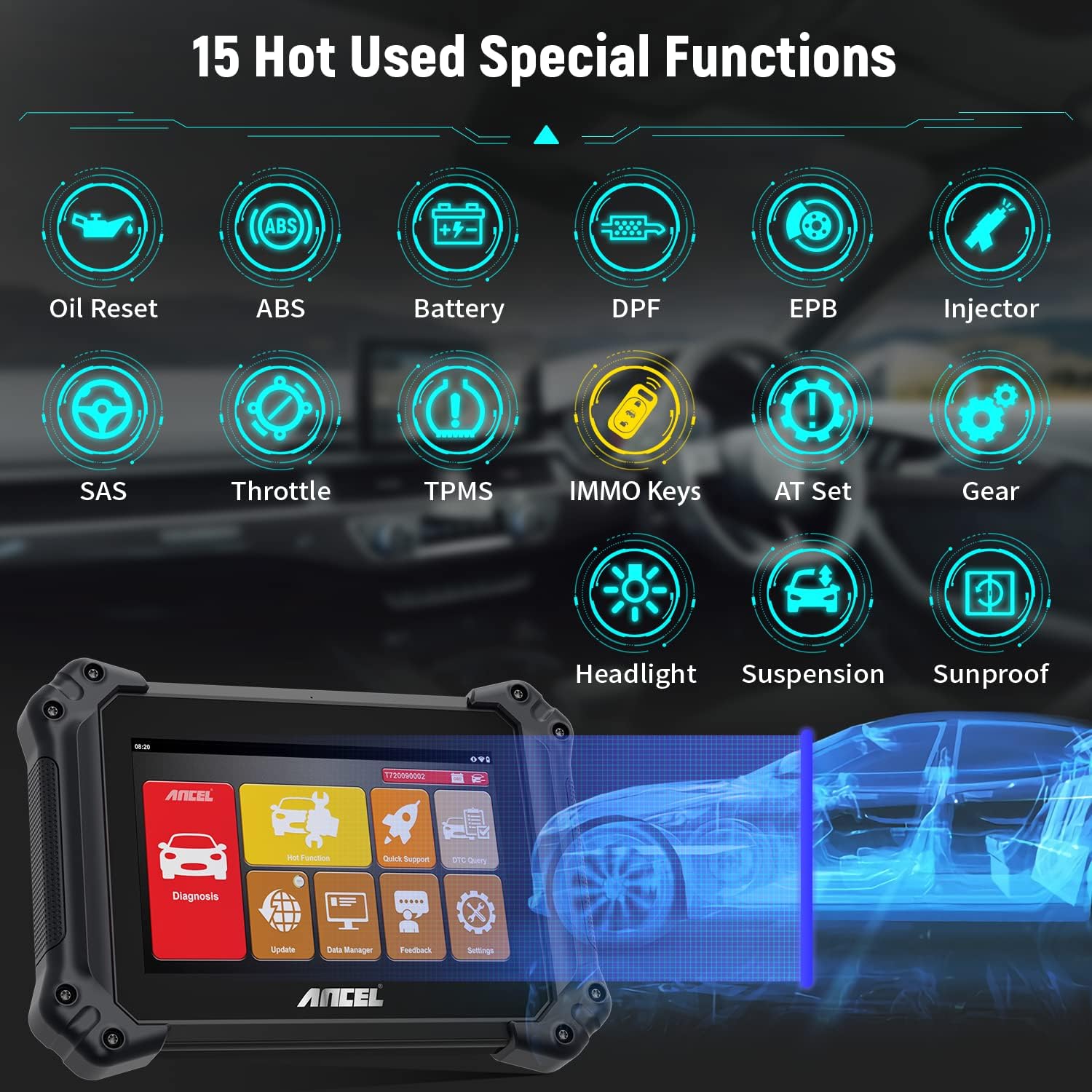 ANCEL V6 Bidirectional Scan Tool, OBD2 All System Car Diagnostic Scanner 2022 Newest, 15+ Service, ABS Bleed/IMMO/Injector Coding/TPMS/DPF/EPB/BMS/AutoVIN, Automotive Code Reader-Free Update