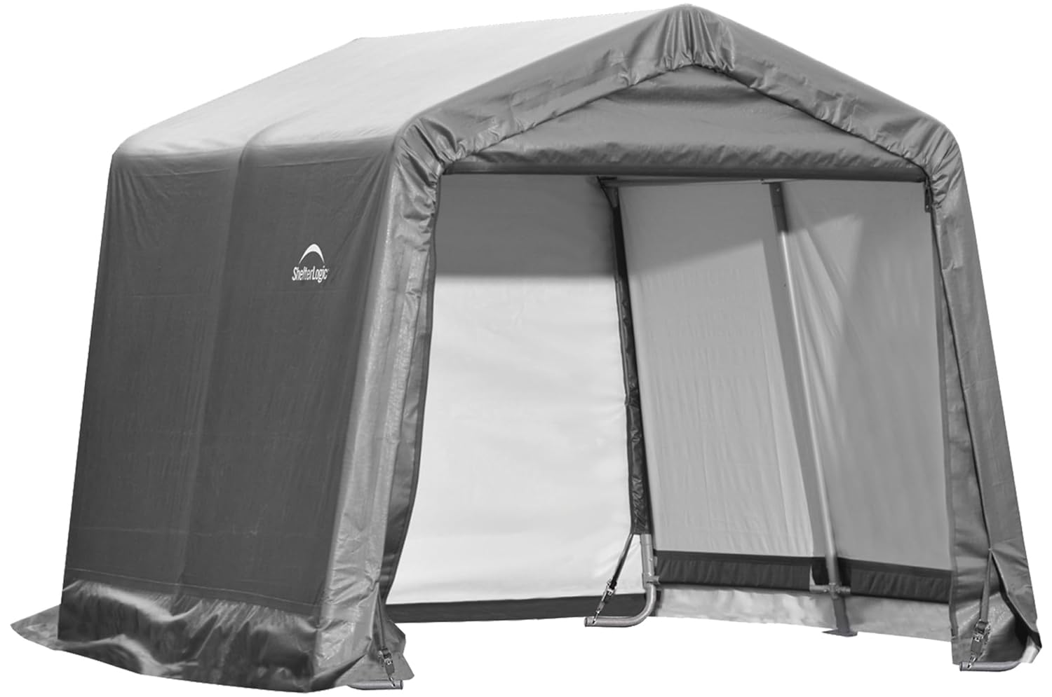 ShelterLogic 10' x 10' Steel Shed-in-a-Box Round & Peak Roof Outdoor Storage Sheds with Waterproof Covers, Grey