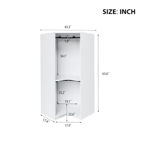 Merax Corner Wardrobe Closet Organizer with 2 Hanging Rails & Shelves, Open Style Clothes Storage Cabinet for Bedroom, Space-Saving Household Polygon Wooden Armoire, Easy Assembly, Natural