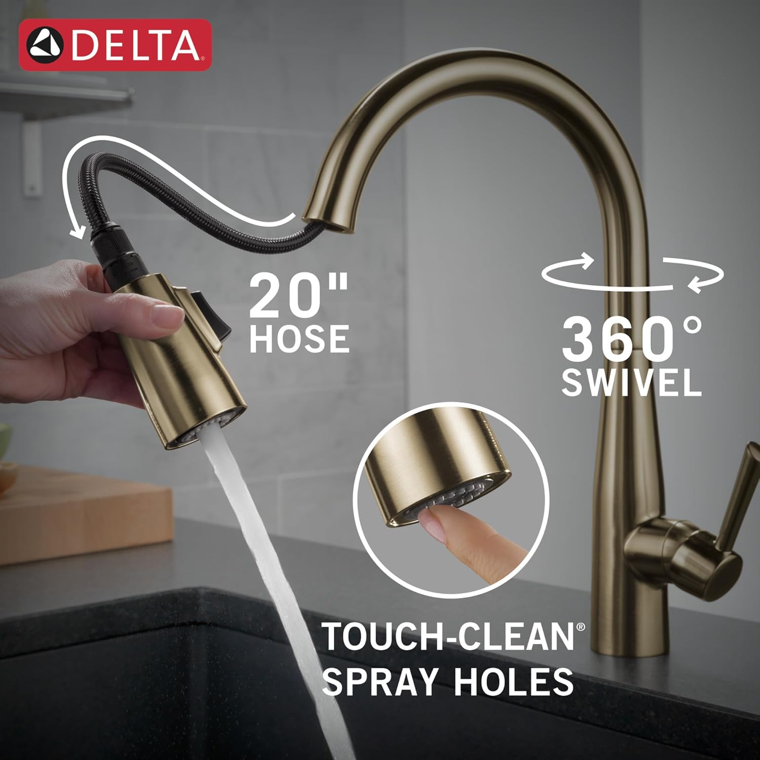 Delta Faucet Essa Kitchen Faucet with Pull Down Sprayer, Kitchen Sink Faucet Gold, Magnetic Docking Spray Head, Delta Kitchen Faucet Pull Down, Champagne Bronze 9113-CZ-DST