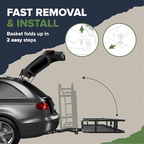 ARKSEN 60 x 24 x 6 Inch Folding Hitch Mount Cargo Rack Carrier 500 Lbs Heavy Duty Capacity 2 Inch Angled Shank Receiver Luggage Basket Hitch Flod Up for SUV Traveling & Camping - Black