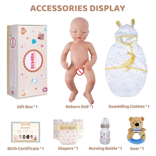 BABESIDE Lifelike Reborn Baby Dolls Aurora 16 Inch (Weight 4 lb) Full Platinum Silicone Reborn Baby Dolls Anatomically Correct Sleeping Baby Girl Real Life Baby Doll with Feeding Kit & Gift Box