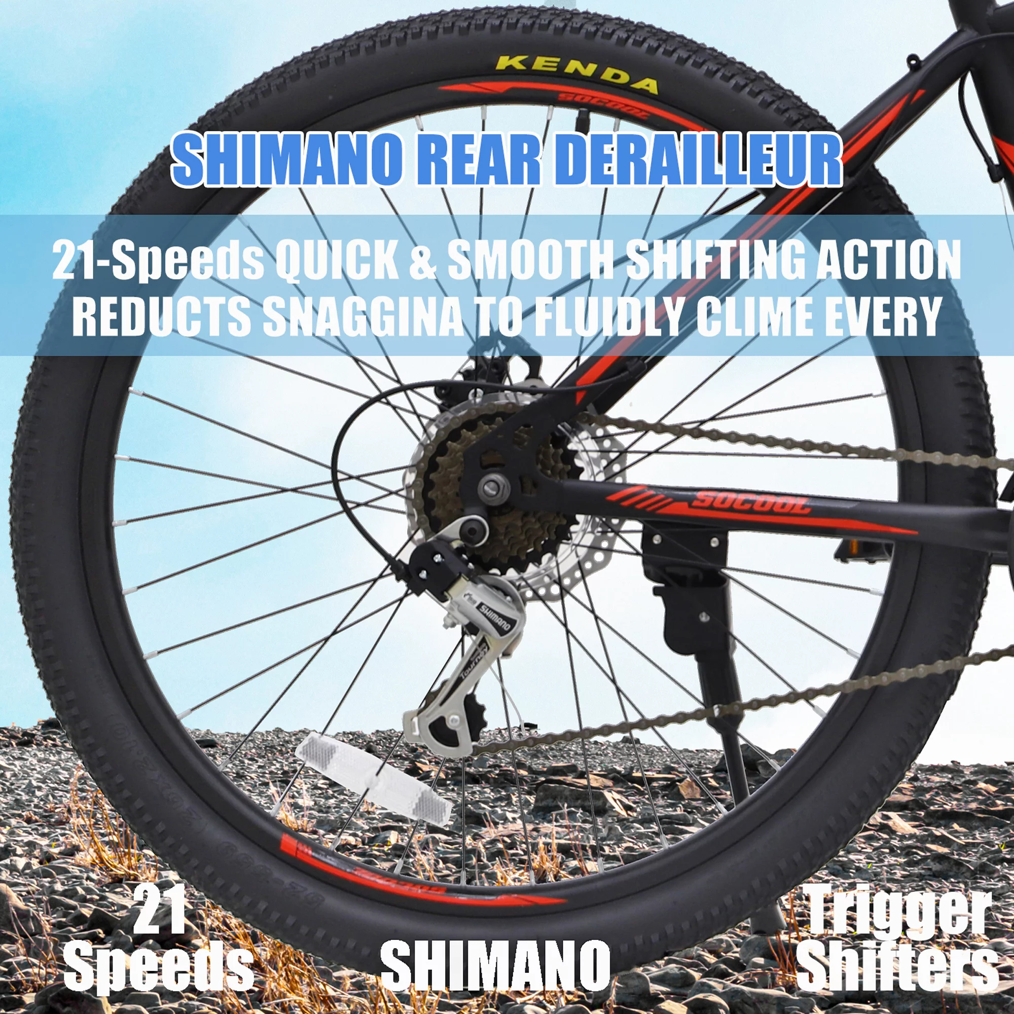 SOCOOL Mountain Bike, 26 Inch Wheels, 21 Speed Dual Disc Brakes, Bicycle for Men & Women, Full Suspension, Bicycle Urban Commuters, White and Black Bike, WD1325BK