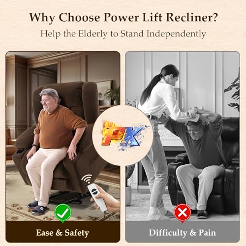 Large Power Lift Chairs Recliners for Elderly with Extended Footrest, Lift Chairs with Heat and Massage, Big and Tall Overstuffed Wide Recliner, 3 Positions (Plush Flannel, Dark Brown)