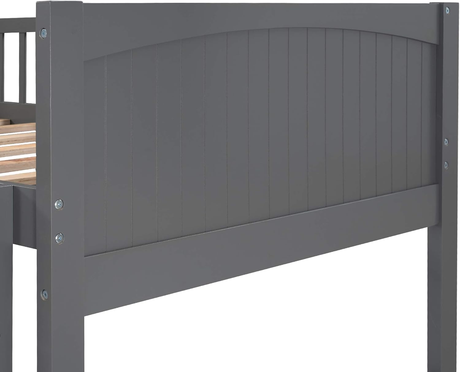 Twin over Twin L-Shaped Triple Bunk Beds with 2 Storage Drawers and 2 Ladders, Wooden Bunk Beds with a Loft Attached for 3 Kids Teens, Gray