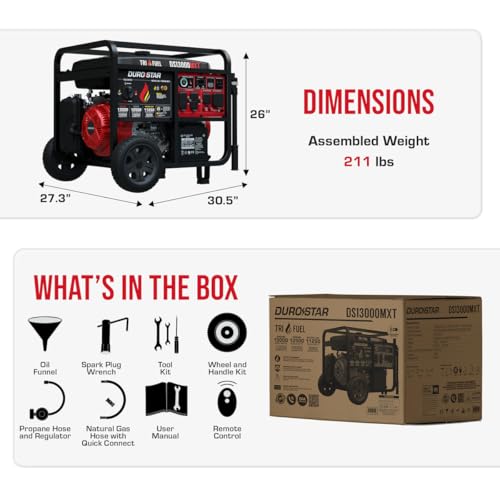 DS13000MX 13,000-Watt 500cc Dual Fuel Portable Generator - Gas and Propane, Remote Electric Start, Whole Home Power Backup, Transfer Switch Ready, RV & Emergency Ready