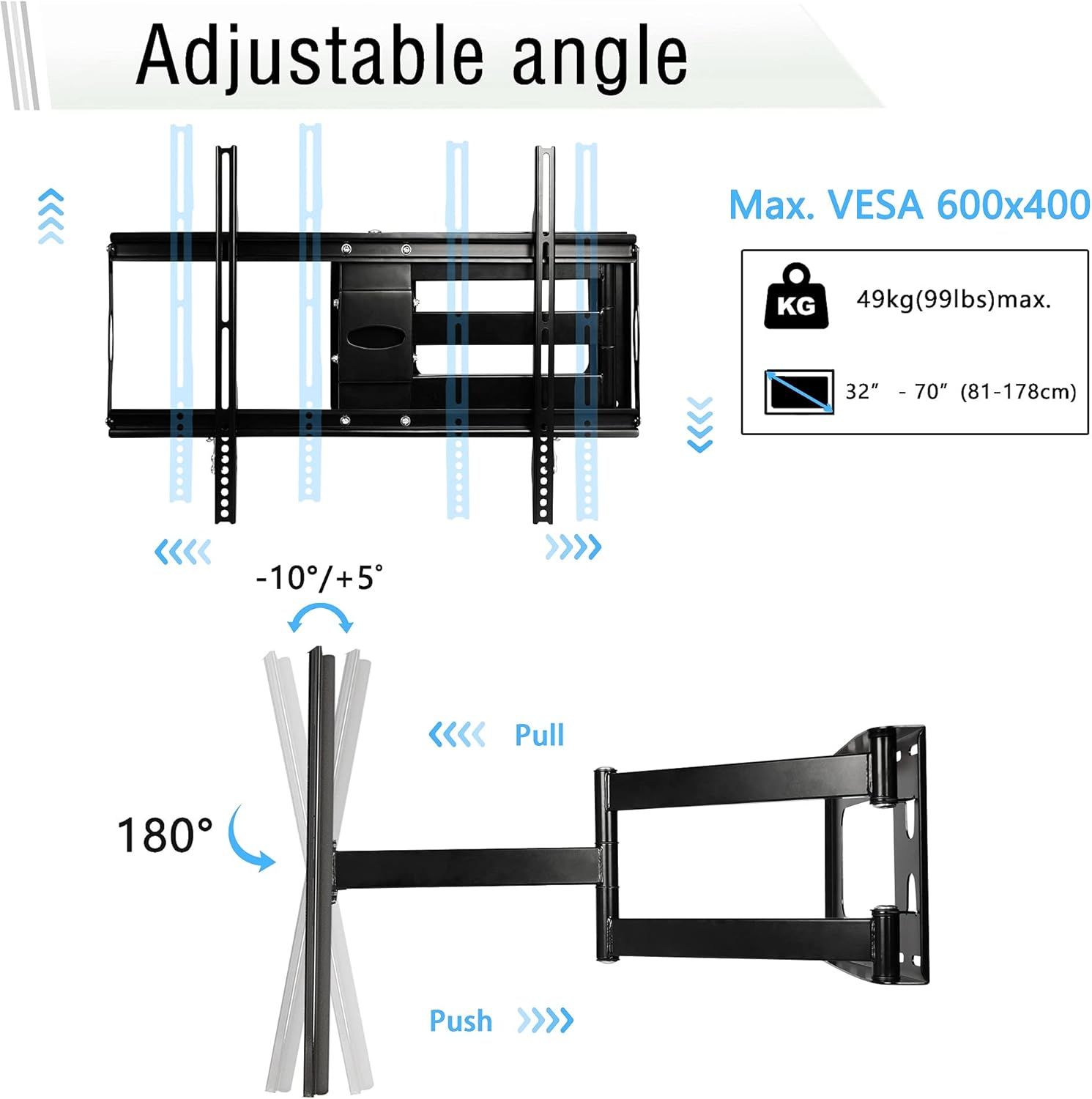 TV Wall Mount Full Motion TV Bracket for Most 32-70Inch Flat Screen TVs, TV Mount with Articulating Dual Arms Tilt Swivel 14" Extend, Wall Mount TV Bracket VESA 600x400mm TV Monitor Mount,Up to 99lbs Pack of 2