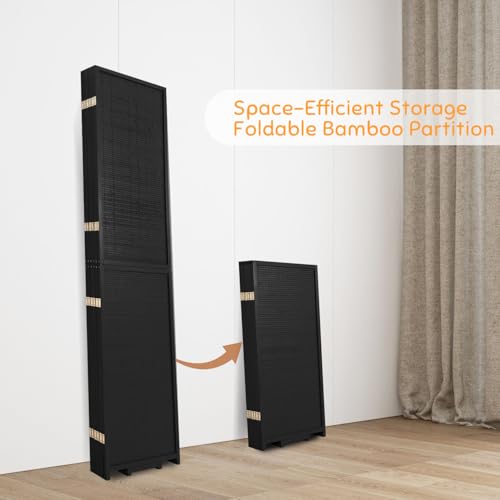 Bamboo Room Divider Folding Privacy Screens, Wall Divider for Room Separation, Portable Room Partitions and Dividers, 5.6FT Bamboo Mesh Woven Room Divider Panel (Brown, 4 Panel)