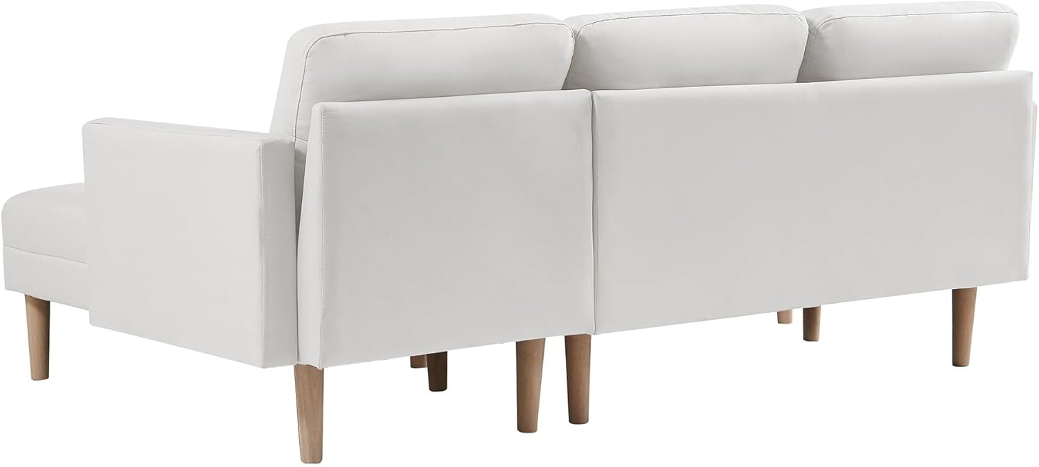 L-Shape Right Facing Sectional Sofa Bed with Ottoman Bench White Mid-Century Modern Pattern Fabric Included