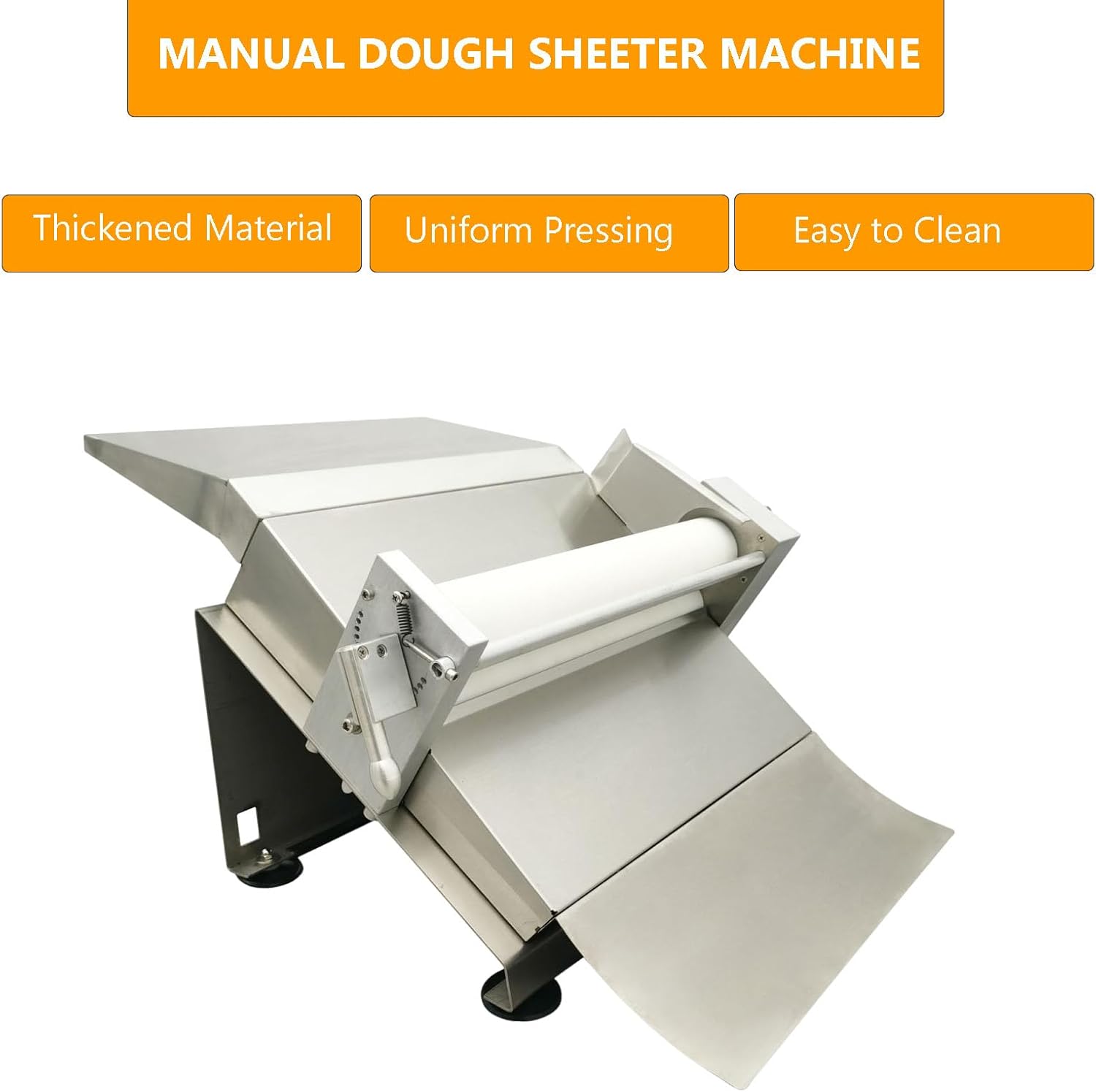 Manual Dough Roller Sheeter 16.5" Dough Press Machine Stainless Steel Pastry Pasta Maker Non-Stick Rollers with 19 Gears Thickness Control for Icing Fondant Croissants Pizza and Puff Pastry