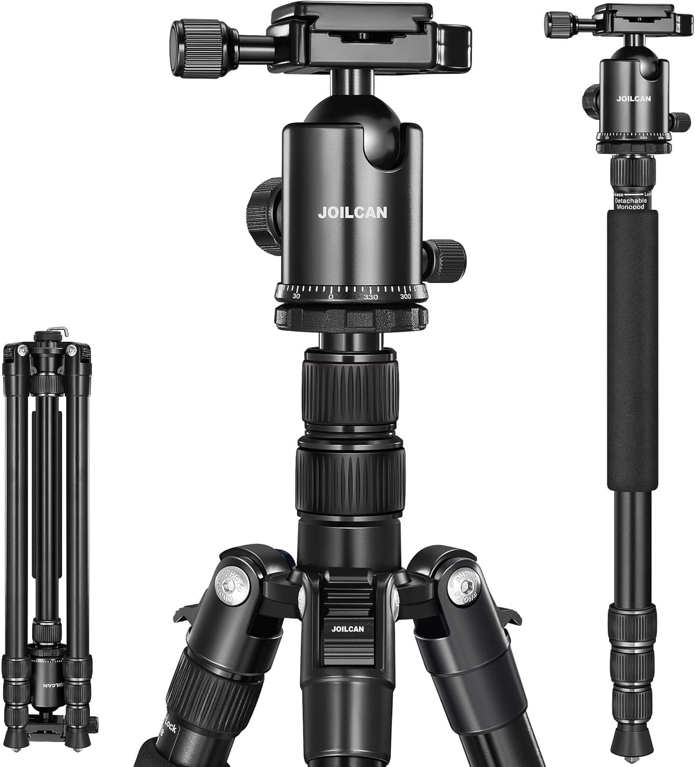Victiv Joilcan 80-inch Tripod for Camera, Aluminum Tripod for DSLR,Monopod, Lightweight Tripod with 360 Degree Ball Head Stable for Travel and Work 18.5"-80",24lb Load (Black)