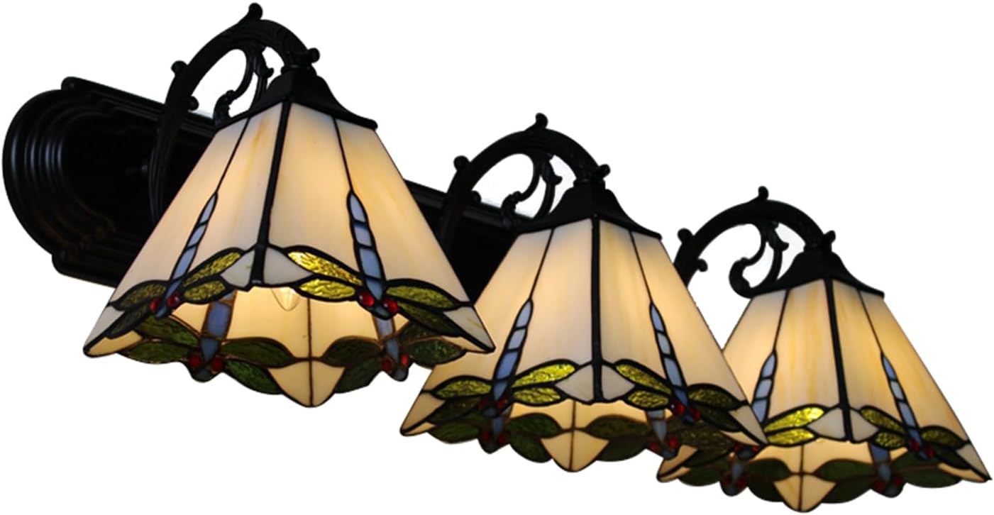 Tiffany Style Wall Sconce Lamp, Vintage Dragonfly Pattern Stained Glass Light Fixtures Creative Indoor Light Fixtures for Bathroom, Living Room, Bedroom