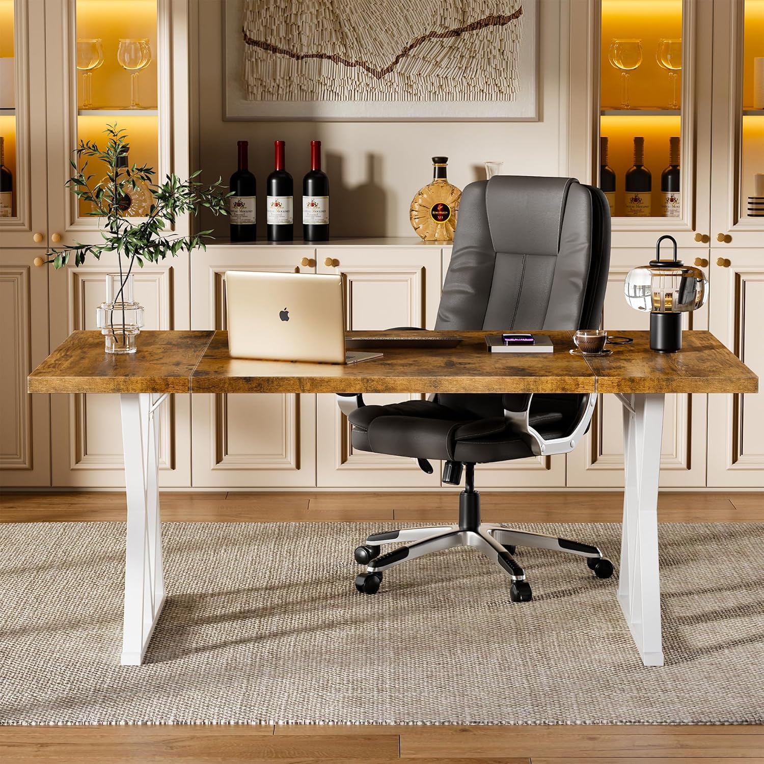70.8 Inches Home Office Computer Desk, Large Executive Desk with X Shaped Metal Legs & Adjustable Feet, Modern Simple Style Workstation Laptop Desk Study Writing Table, Office Furniture