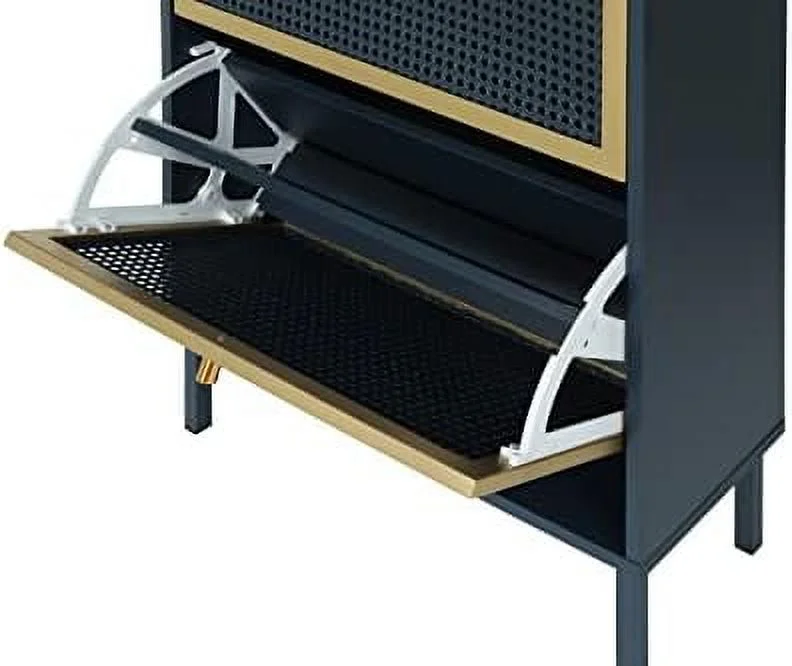 HOOMHIBIU Metal Shoe Cabinet with 3 Flip Drawers  Slim Shoe  Cabinet for Entryway  Narrow 3-Tier Shoe Rack Cabinet  Freestanding Hidden Shoe Organizer Cabinet for Hallway  Living Room (Bl