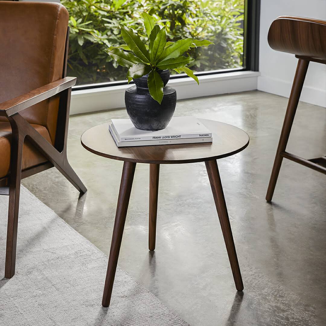 Round End Table in Solid Wood - Walnut | Article Amoeba Modern Furniture