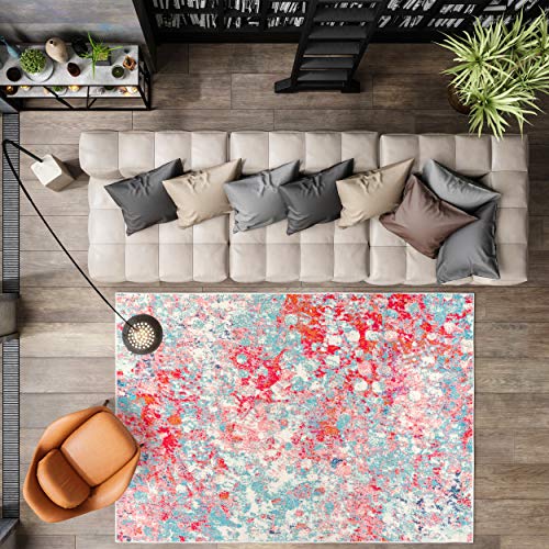 JONATHAN Y CTP108B-8 Contemporary POP Modern Abstract Blue/Red 8 ft. x 10 ft. Area-Rug, Bohemian, Easy-Cleaning, for Bedroom, Kitchen, Living Room, Non Shedding