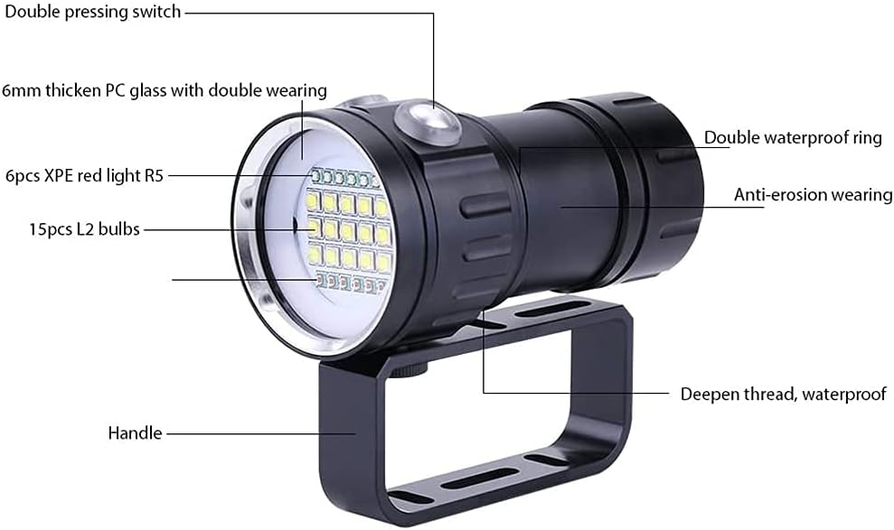 Meisuk Diving Flashlight, 180W 18000 Lumen Diving Lights Underwater Flashlight 80M IPX8 Waterproof Diving Scuba LED Light Pack of 2