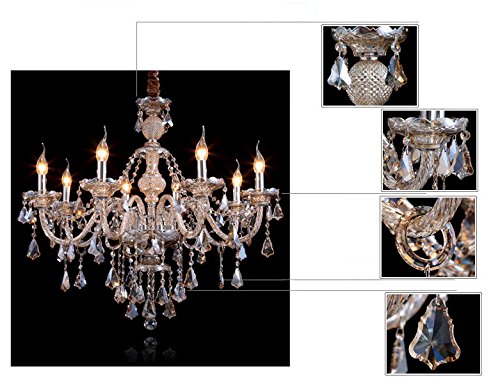 Cognac 8 Lights K9 Crystal Chandelier Modern Luxurious Light Candle Pendant Lamp Ceiling Living Room Lighting for Dining Living Room Bedroom Hallway Entry 31x28 Inch Gifts (Cognac Color)