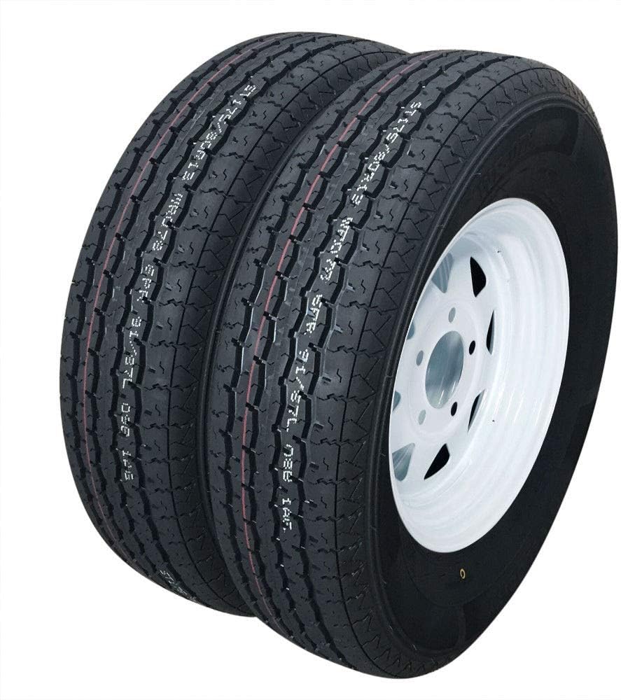 Motorhot 13" Trailer Tire & Rim ST175/80R13 Trailer Tires Load C 5 Lug White Spoke Pack of 2