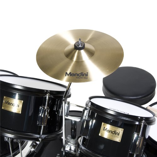 Mendini by Cecilio Drum Set, 5 Piece 16 Inch Junior Drums Kit with Bass, Toms, Snare Drum, Cymbal, Hi-Hat, Drumsticks & Seat for Beginner Student (Metallic Black)