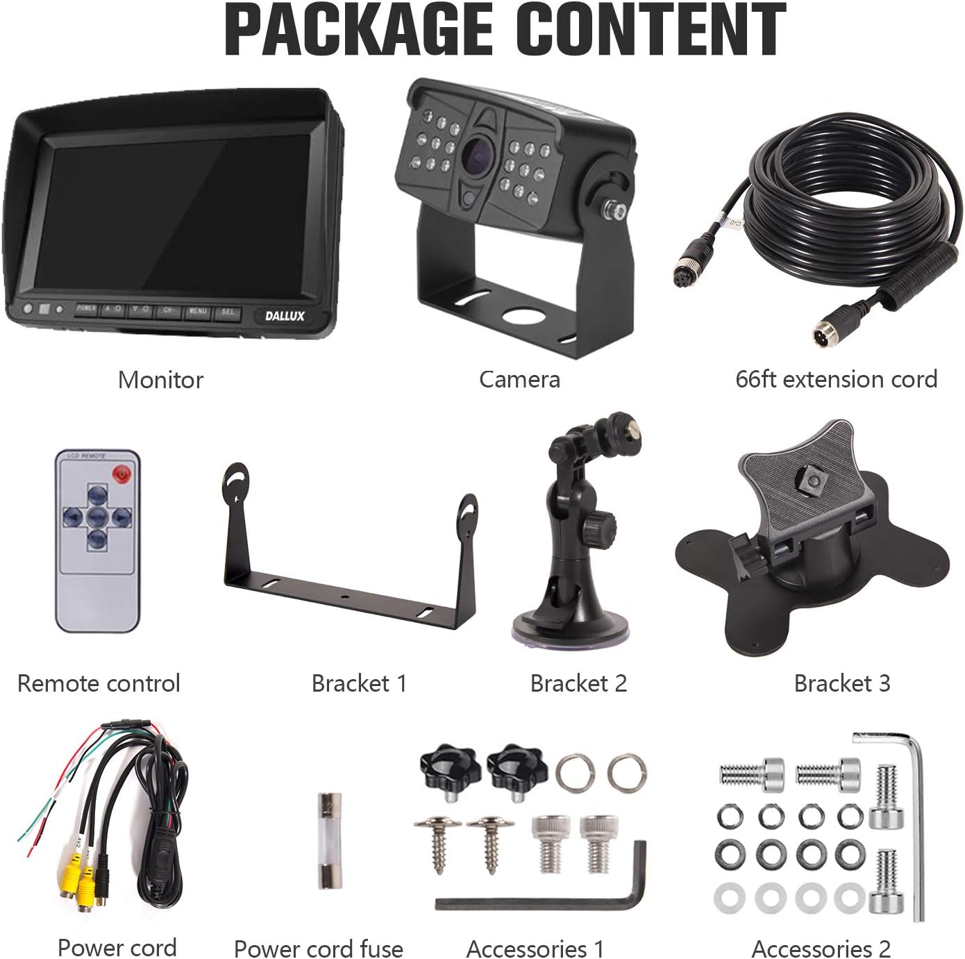 DALLUX Truck Backup Camera kit,HD 1080P Rearview Cab Cam with 7 inch Monitor+ 4 PIN Extension Cable for Bus/Truck/Van/Trailer/ RV/ Camper/ Motor Home/Pickup/Harveste/Heavy Duty Vehicles(12V-24V)