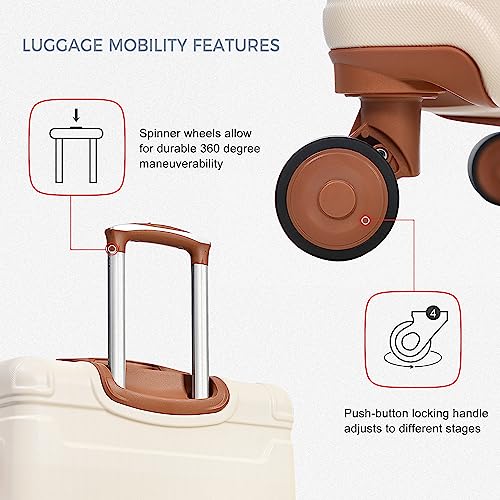 Merax Expandable Hardside Luggage Spinner Wheel Suitcase TSA Lock Suit Case, Brown and Ivory, 4-Piece Set