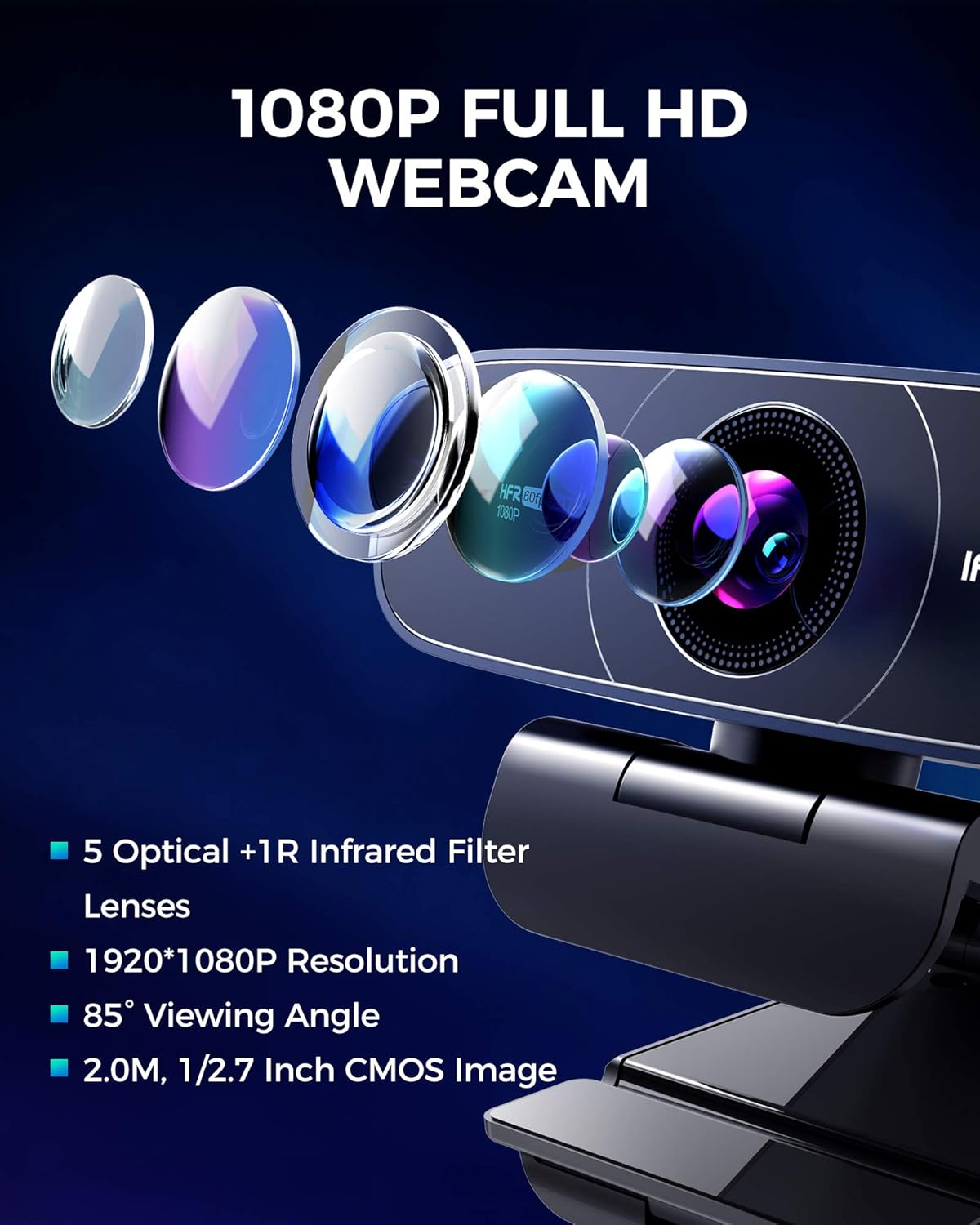 1080p 60fps Webcam with Microphone - FHD Streaming Webcam Autofocus with 85�� Wide View, Exposure Correction, Plug & Play, Web Camera for Desktop Computer, Gaming, Conferencing
