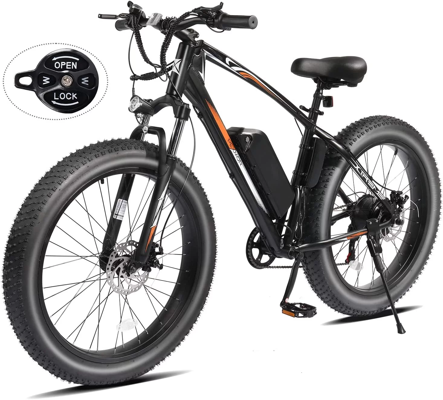 PEXMOR Electric Bike for Adult, 26" Fat Tire Adult Ebike Electric Bicycle 500W 48V 13AH Removable Battery, 20MPH Electric Mountain Bike Snow Beach E-Bike Suspension Fork Shimano 7 Speed