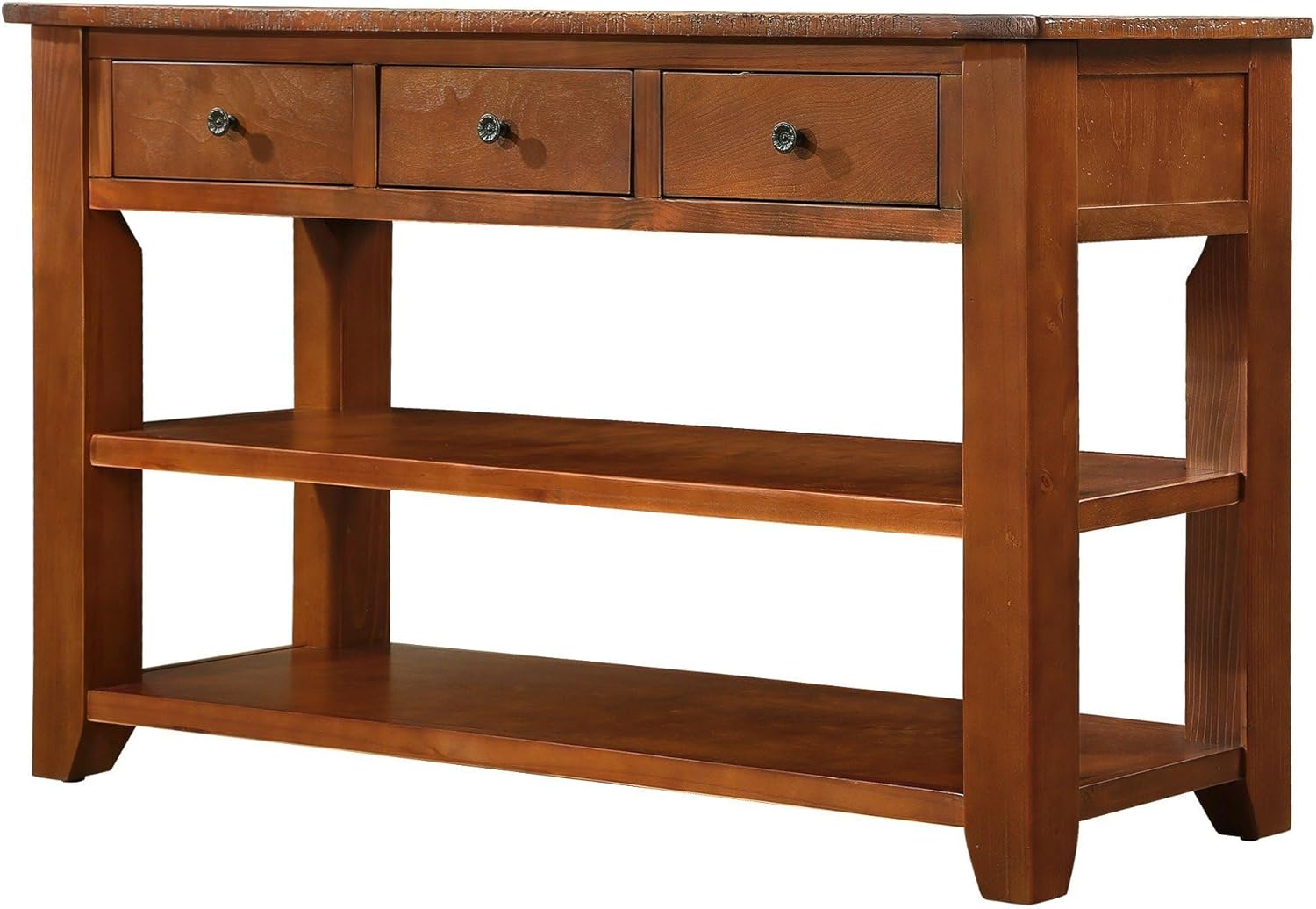 Knocbel Long Console Table with 3 Storage Drawers and Double Bottom Open Shelves,Wooden Sofa Tables Classic Retro and Modern Design for Entryway Entry Hallway Foyer,50" W x 16" D x 30" H,Brown