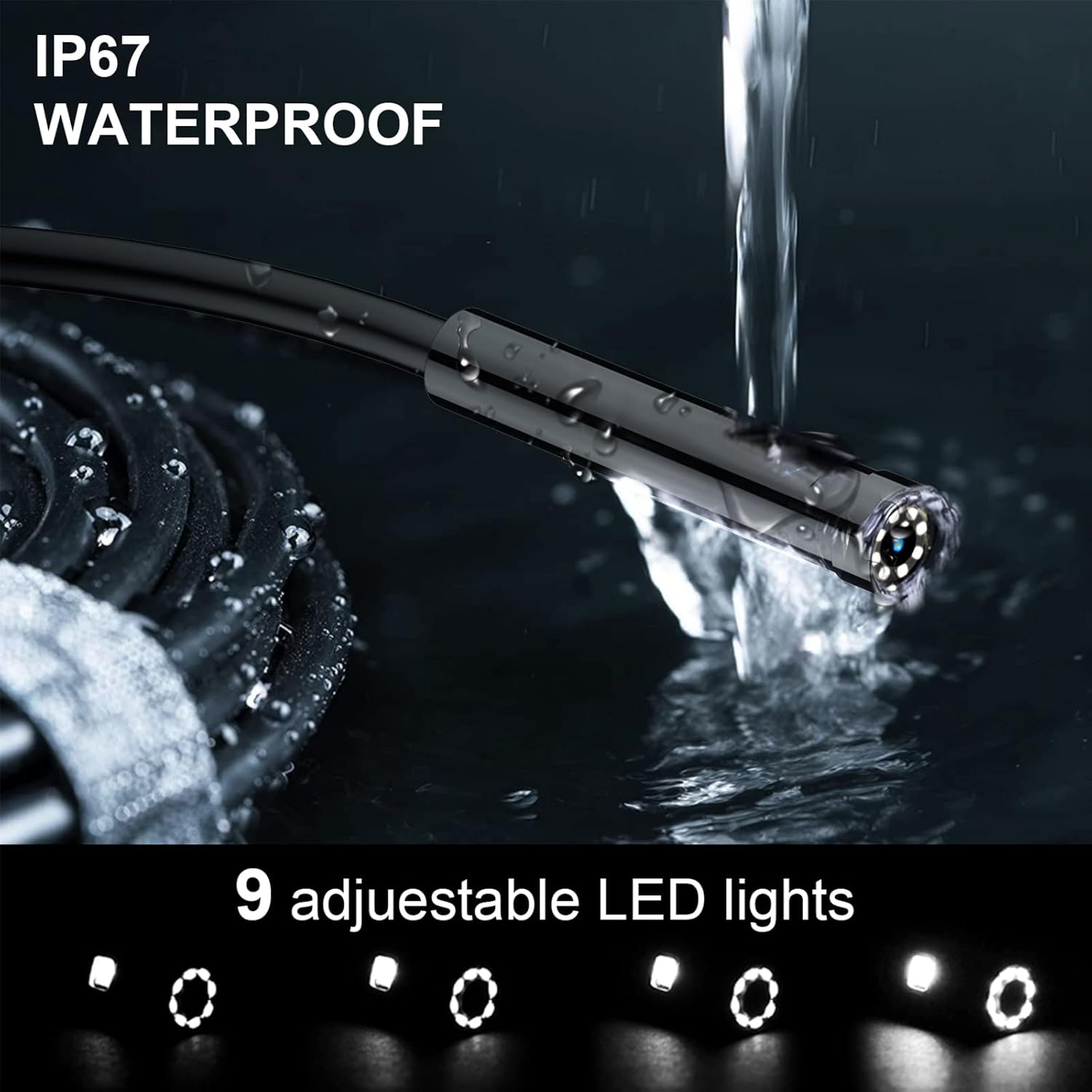 Upgraded Endoscope Camera with Lights, 1080P Pro HD Borescope Camera 4.3 Inch LCD Screen Inspection Camera, IP67 Waterproof Snake Camera, 8 Bright LED Lights，3000mAh Battery, 32GB TF Card，Gift for Men Pack of 2