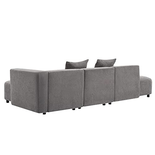110.20" L Shape Curved Sofa with Extra Chaise Lounge, Modern Chenille Upholstery Deep Seat Sectional Couch, Minimalist Style Comfy Sofa&Couch with Pillows for Living Room Furniture Sets