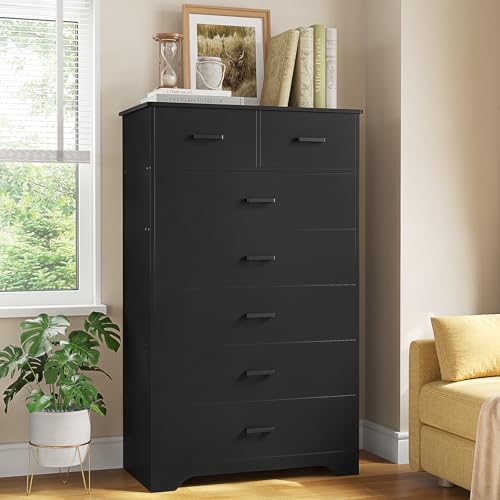 Hasuit Tall Dresser for Bedroom, White Large Chest of Drawers, 55.6'' High Dressers with 7 Drawers, Modern Wooden Vertical Storage Clothes Closet Organizer