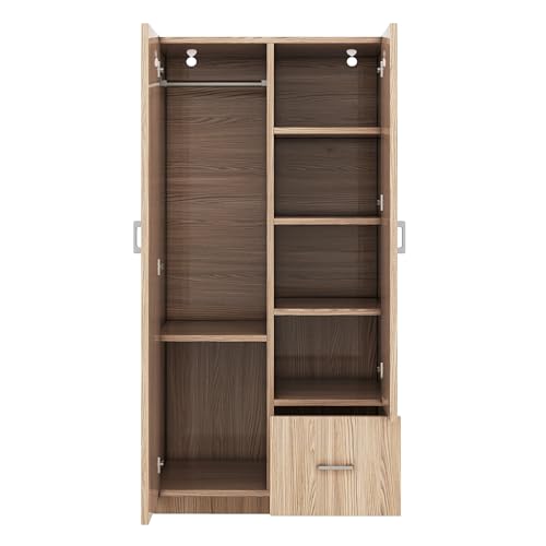 3 Door Wardrobe with Mirror, Armoire with Hanging Rod and 3 Fixed Shelves,Storage Cabinet Closet armoires and wardrobes (3 Door Wardrobe with Mirror+White)