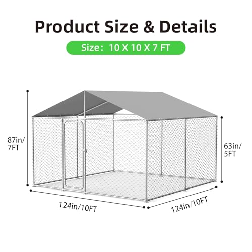 7.8x7.8 FT Extra Large Outdoor Dog Kennel Outside, Heavy Duty Dog Enclosure with Waterproof Cover and Security Lock, Galvanized Chain Link Dog Cage for Large Dogs