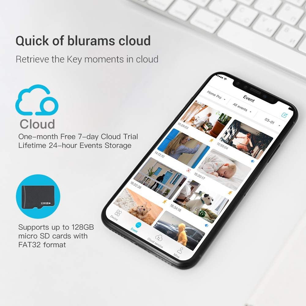 Cameras for Home Security | blurams Indoor Camera w/Motion Detection, Two-Way Audio, Night Vision, Instant Alerts | Compatible with Alexa and Google, Cloud and Local Storage Available