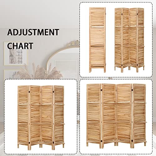 Babion 4 Panel Room Divider with Shelves, Wooden Room Divider Wall, 4 Panel Folding Privacy Screens, Freestanding Room Partition for Office Kitchen Bedroom Balcony (Deep Brown)