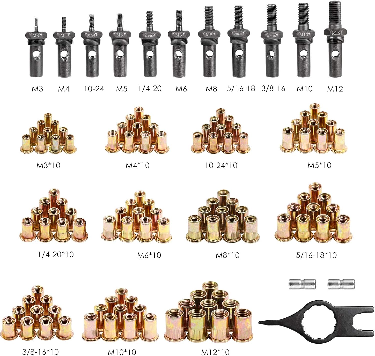 WETOLS Rivet Nut Tool, Hand Rivet Nut Tool with 7 Metric & Inch Mandrels M6 M8 M10, 1/4-20, 5/16-18, 3/8-16, 70pcs Rivnuts and Blow Carry Case - WE-882 Pack of 2