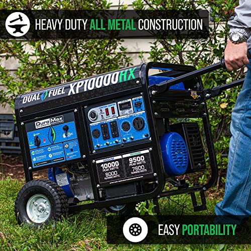 DuroMax XP13000HXT 13,000-Watt 500cc Tri Fuel Gas Propane Natural Gas Portable Generator with CO Alert, Black/Blue