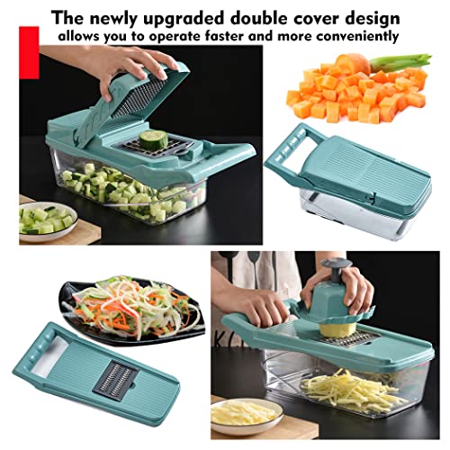 13-in-1 Vegetable Chopper - Vegetable Slicer - Egg Separator - Onion Chopper with Container - Pro Food Chopper - Grey Slicer Dicer Cutter - 8 Blades -1 peeler