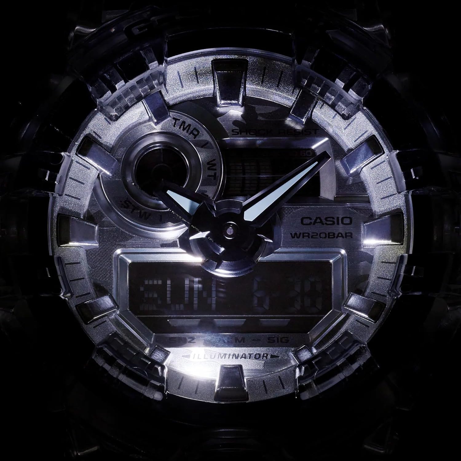 Casio Men's Watch G-shock Digital Analog Camouflage Resin Band, White/Black, strap