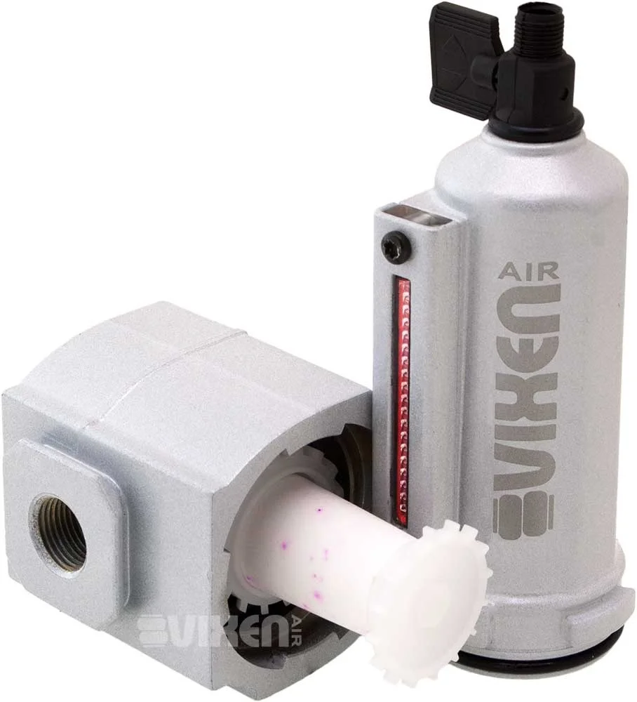 Vixen Air 3/8" NPT In-line Aluminum Air Filter (Water Trap/Separator) for Air Ride/Suspension/Air Tools Silver with 1/2" OD Hose (4FT), Two 3/8" NPT Male PTC Fittings and Hose Cutter Kit VXK3912C